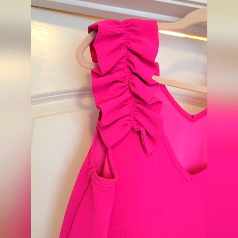 Hot Pink Fuschia 💗 Mini Dress with Ruffle Straps Brand; Entro